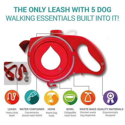 Multifunctional Dog Leash with Built-in Water Bowl